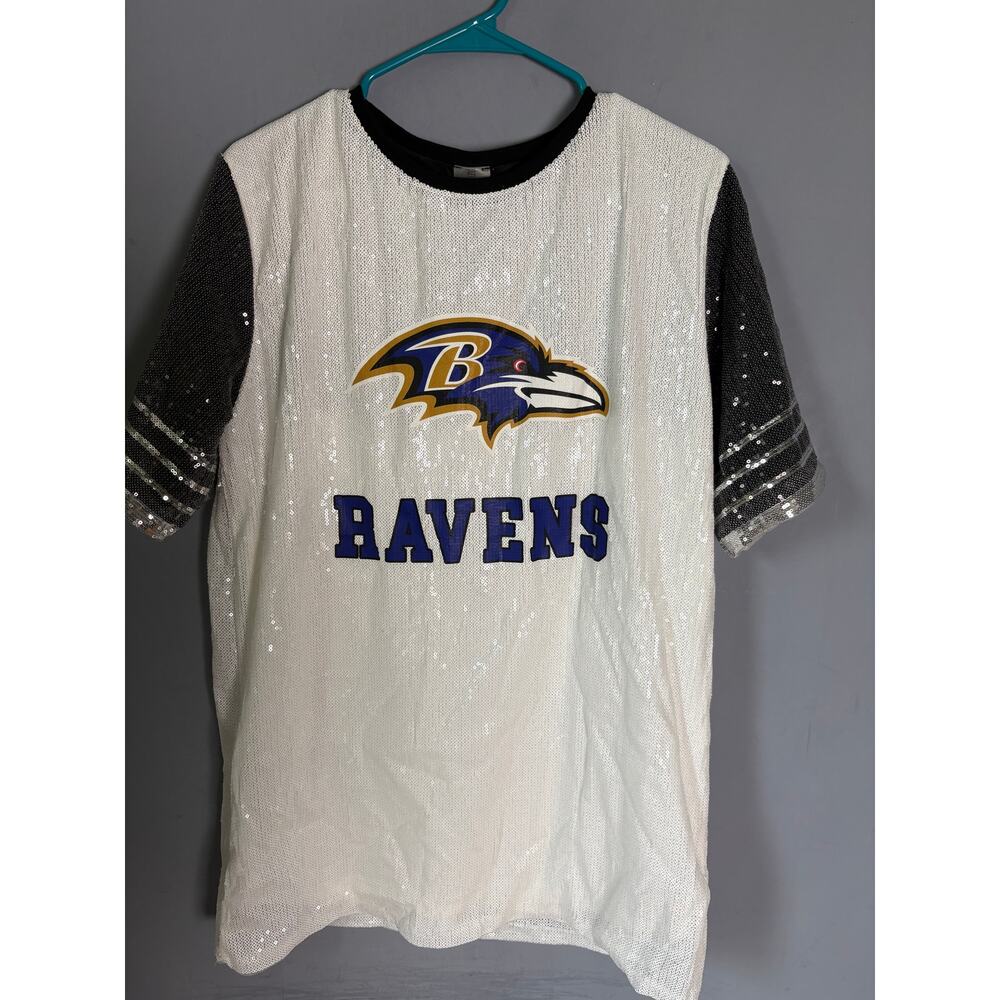 Baltimore Ravens Silver Sequin Logo Tee Gameday Couture Women’s Size M Read - Picture 5 of 8